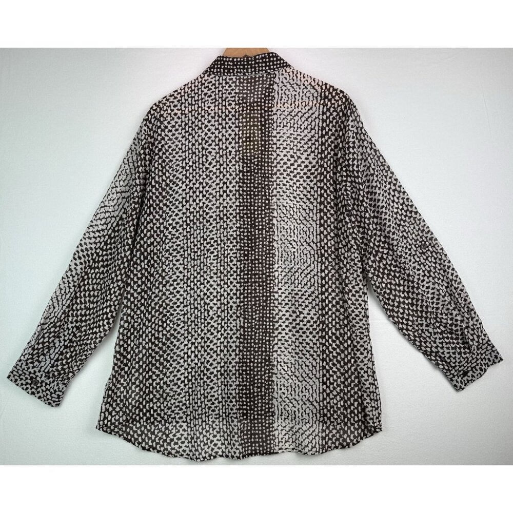 MICHAEL KORS Sheer Blouse Tunic Brown/White Roll-Tab Sleeve Button‎ Down NWT 1X - Picture 2 of 9